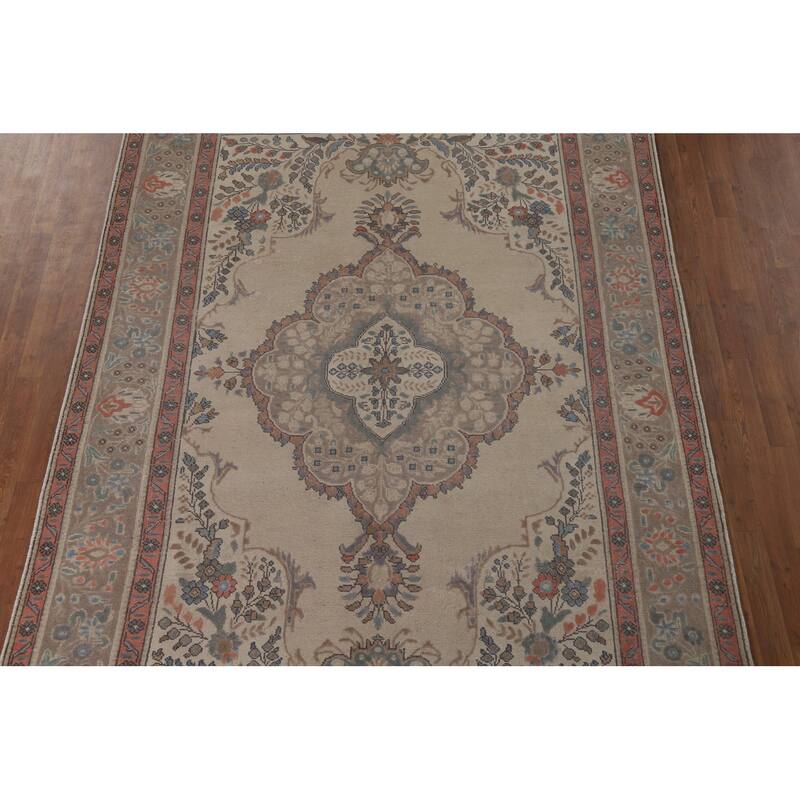 Distressed Tabriz Vintage Persian Area Rug Hand-Knotted Wool Carpet - 6'10" x 10'0"