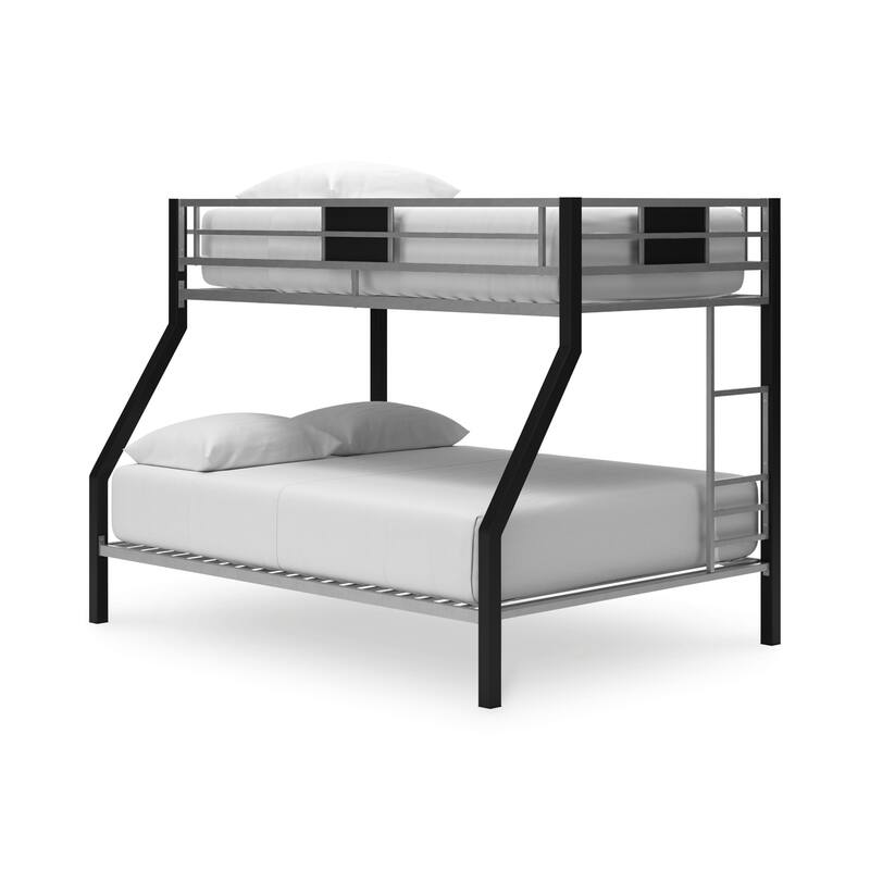 Pala Twin Over Full Bunk Bed, Guard Rails, Black and Gray Metal Frame