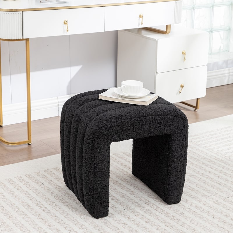 SEYNAR Modern Glam Teddy Velvet Upolstered U-Shaped Ottoman