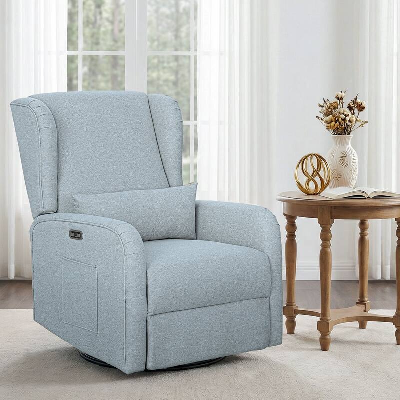 Madison Park Candace Power Recliner 3-in-1 with Swivel, Glider, USB Ports - Light Blue