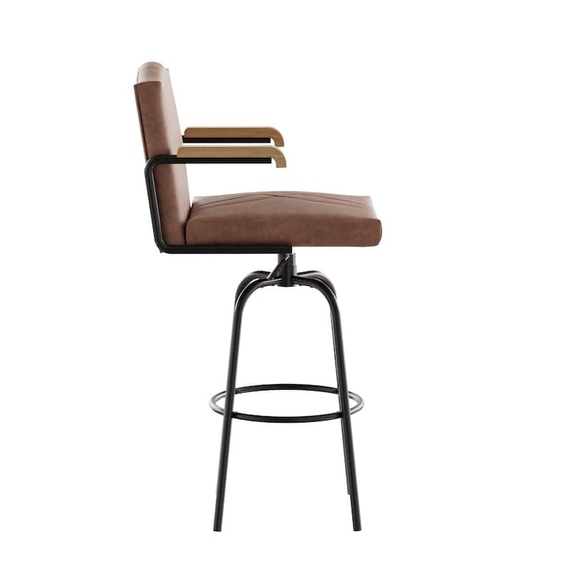 VECELO Set of 2/4 Velvet Bar Height Stools with Back, Upholstered Seat, Wood Armrests, Metal Legs, 30" Tall Bar Chairs