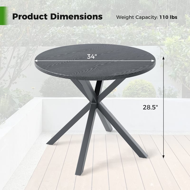 Gymax 34 Inch Round Patio Bistro Table w/ Wood-Like Top & X-Shaped