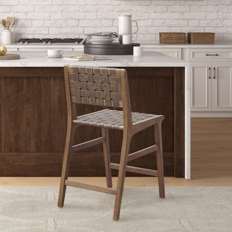 INK IVY Oslo Faux Leather Woven Counter Stool 24"H - Brown