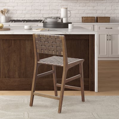 INK IVY Oslo Faux Leather Woven Counter Stool 24"H