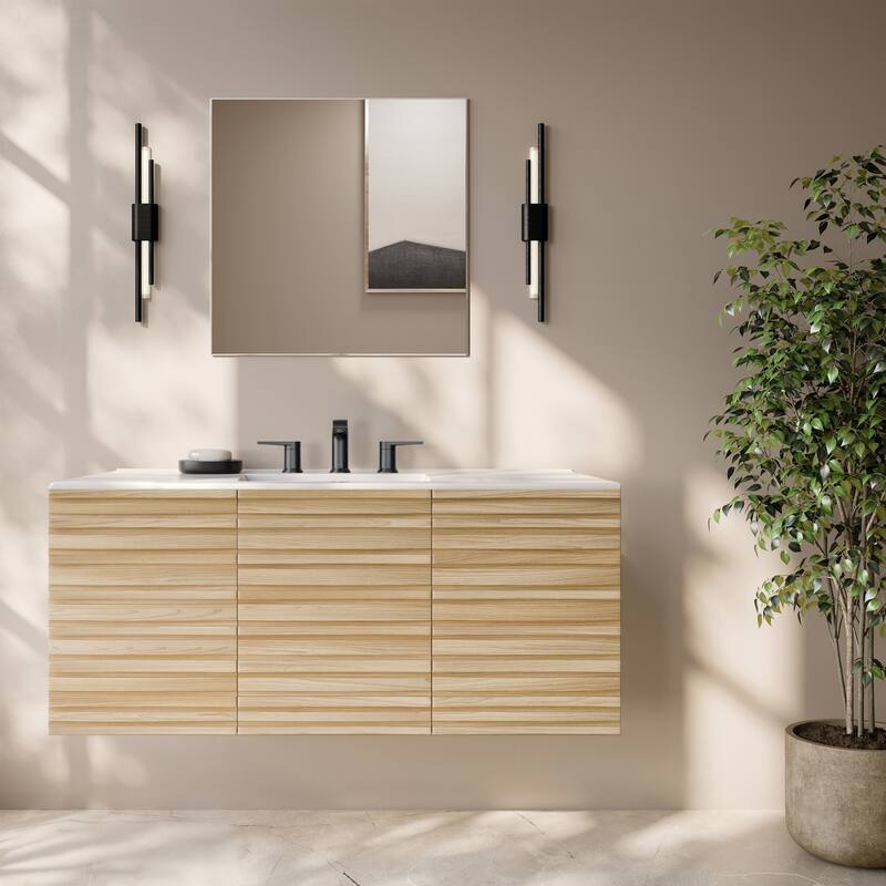 Cascade 48" Wall-Mounted Bathroom Vanity In Natural Oak With 3-Hole Widespread Sink Top - 48