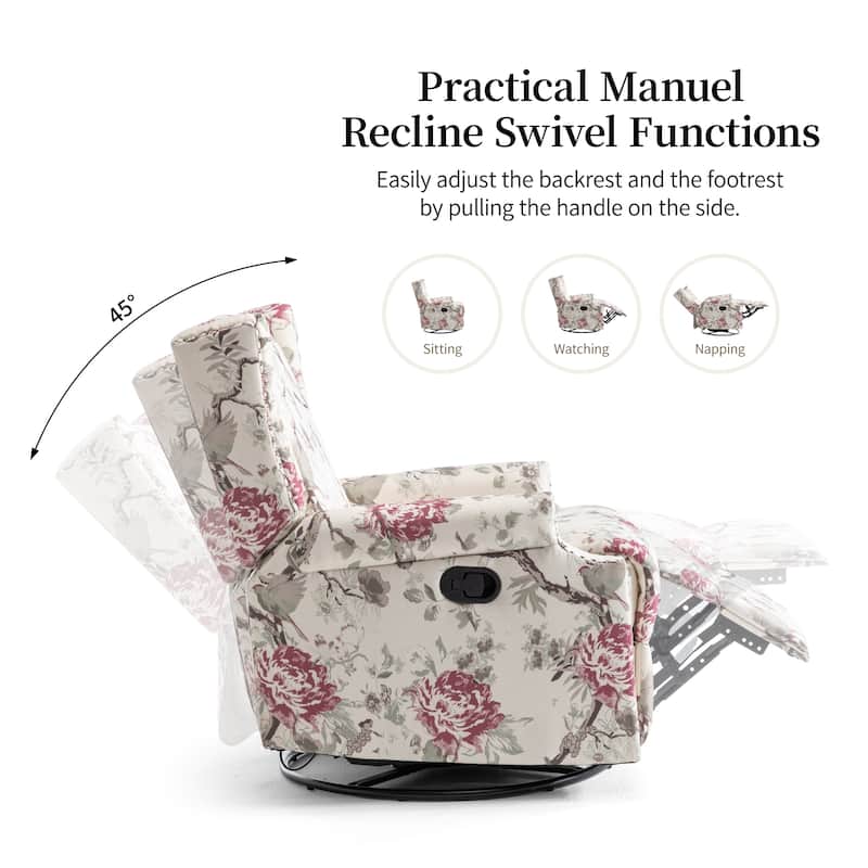 UIXE Roderich Farmhouse Floral Print Swivel Rocker Push Back Recliner