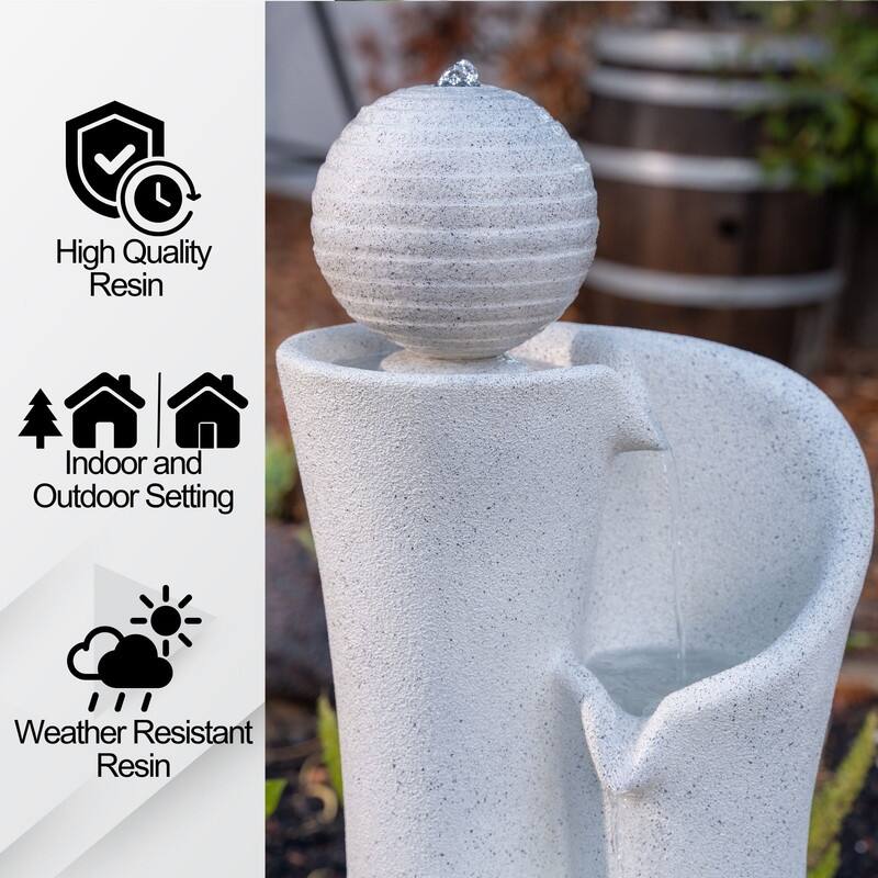 XBrand 41" Modern Sphere Curve Cascading Fountain, Resin