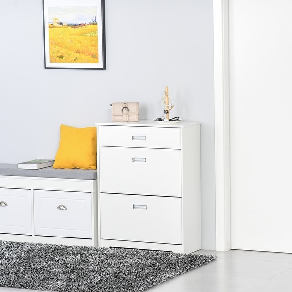 HOMCOM 3 Drawer Shoe Cabinet Modern Storage Rack with 2 Flip Doors