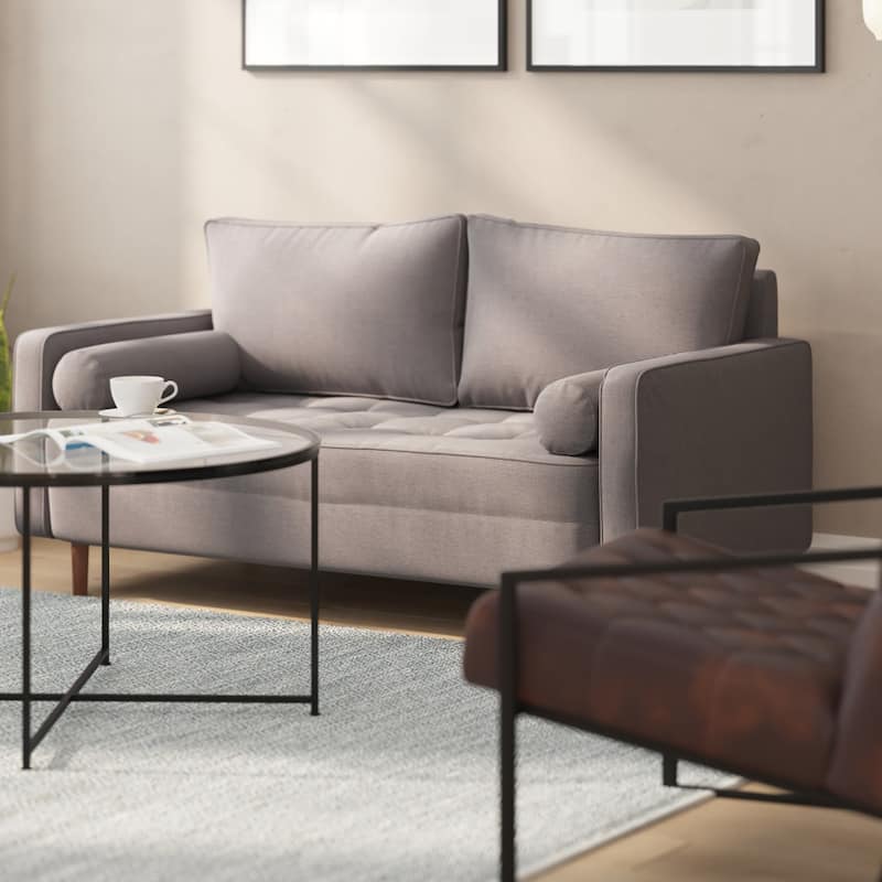 Compact Upholstered Tufted Loveseat with Wooden Legs