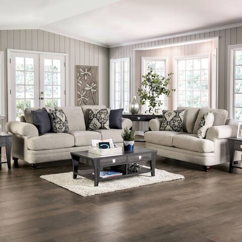 Furniture of America Frane Beige Upholstered 2-Piece Sofa Set