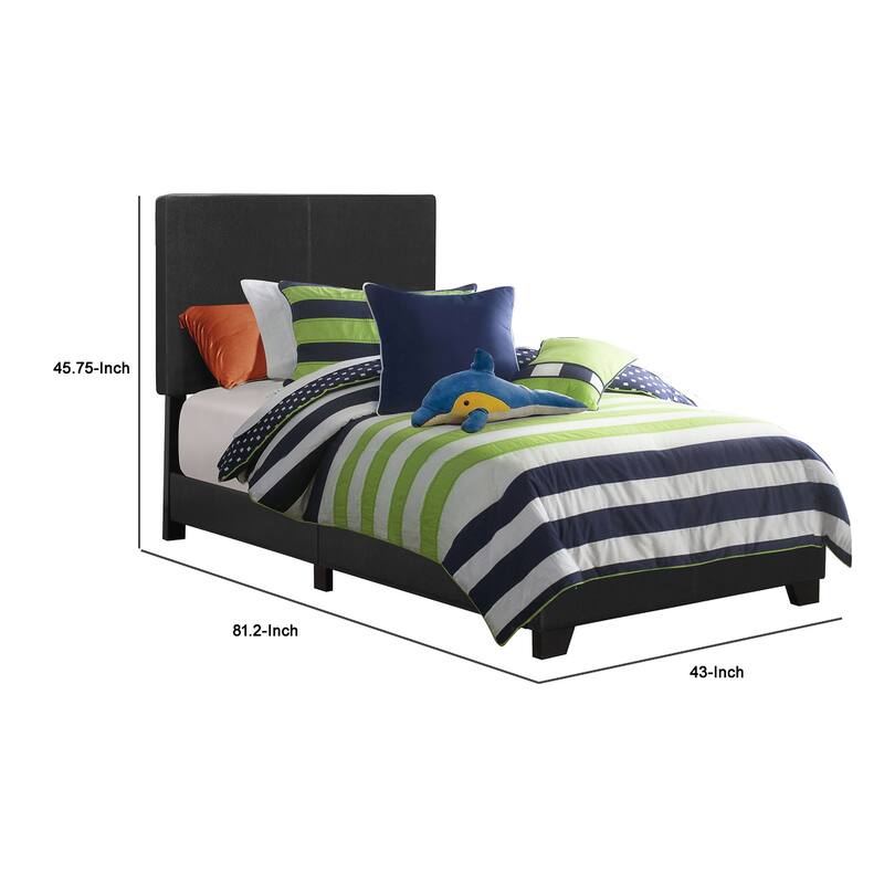Leather Upholstered Twin Size Platform Bed, Black