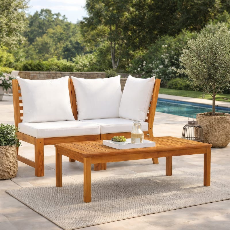Roma 3pc Modular Outdoor Sofa and Table Set, Solid Acacia Wood, White