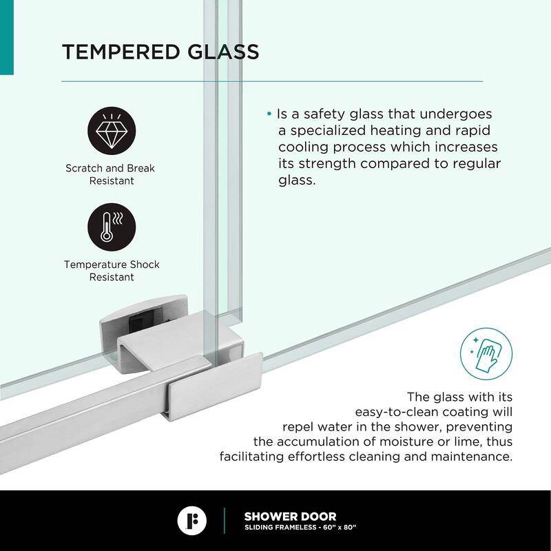 Fine Fixtures Frameless Clear Sliding Bathroom Shower Door