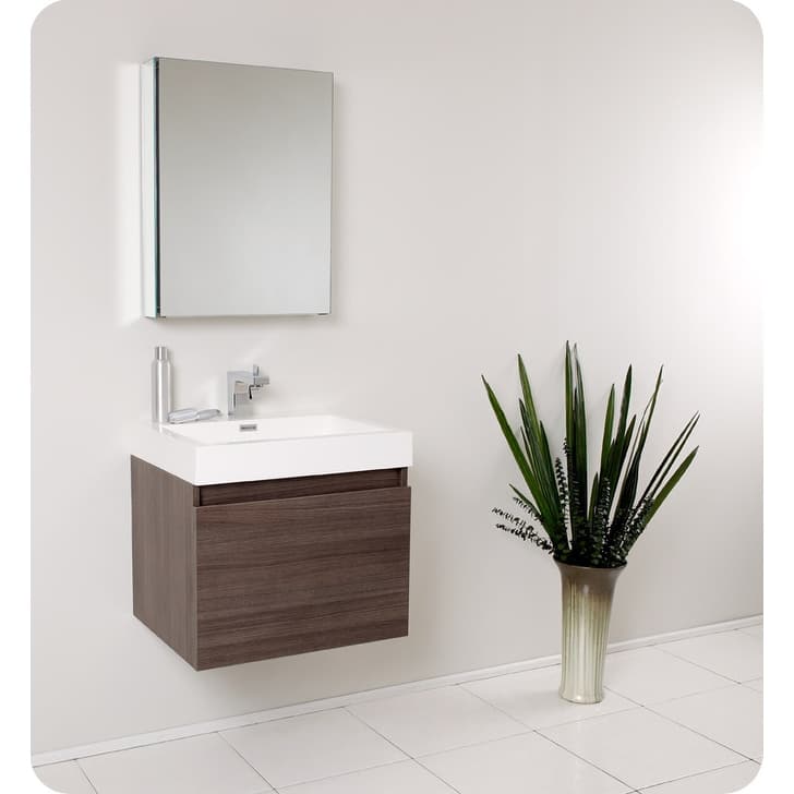 Fresca Nano 23-3/8" Wall Mounted / Floating MDF Vanity With - Gray Oak - Oak Finish