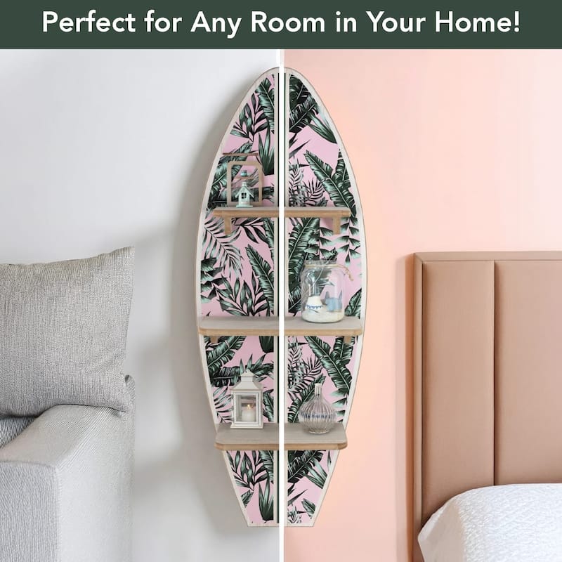 American Art Decor Surfboard Wall Shelf Coastal Beach Themed Decorative Wall Art Storage for Home or Office