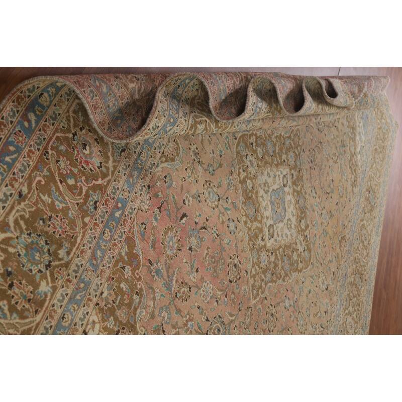 Hand Knotted Oriental 100% Wool Carpet Traditional Floral Pink Mashad Area Rug - 13' 3'' X 9' 7''