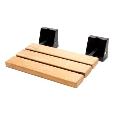 Black Matte 16" Wide Foldable Teak Shower Seat with Square Hardware