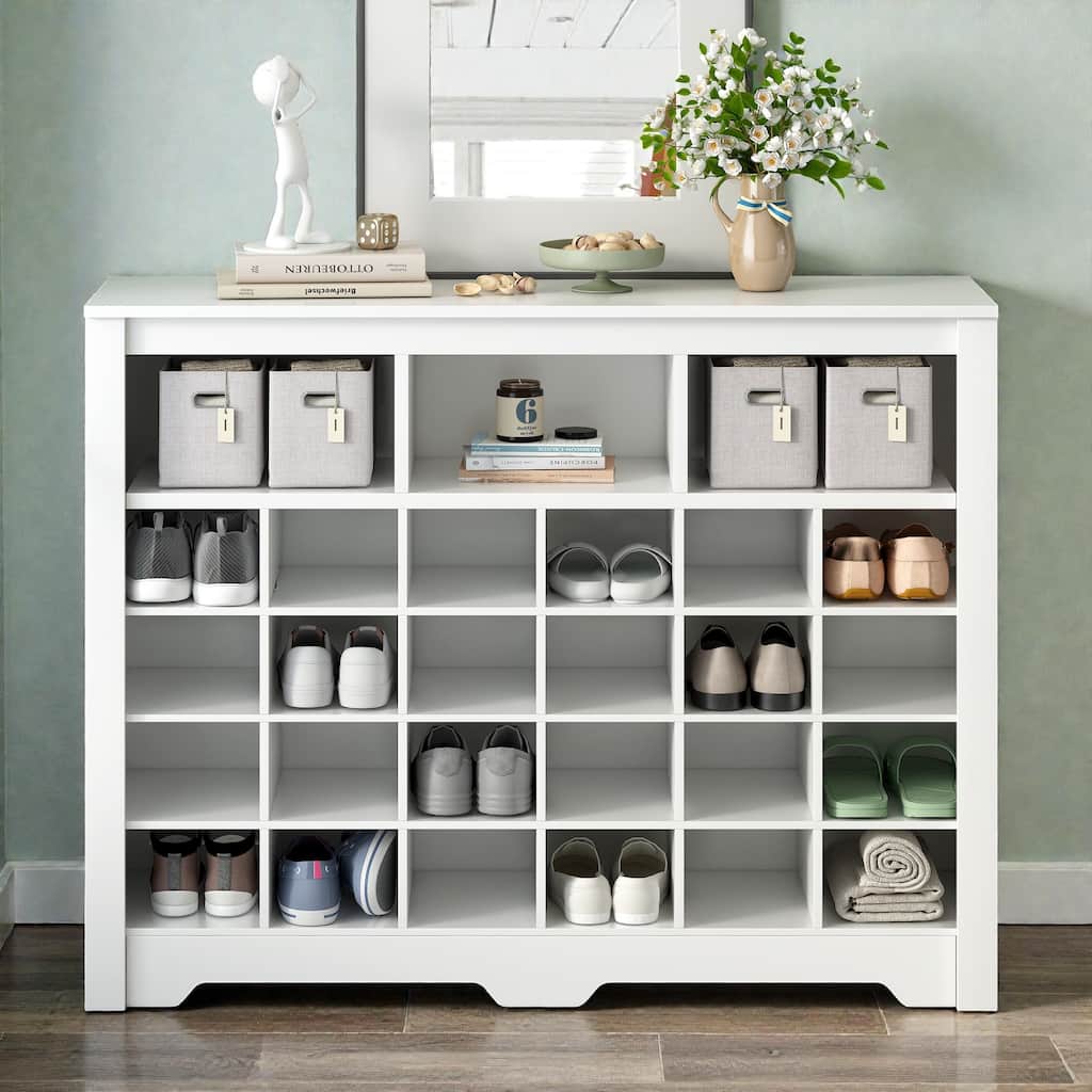Modern 24 Cubby Shoe Cabinet, Sleek Shoe Storage Console with Curved Base for Entryway Hallway