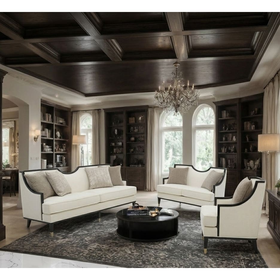 Royal White Finish Half Moon Cut Living Room Furniture Set