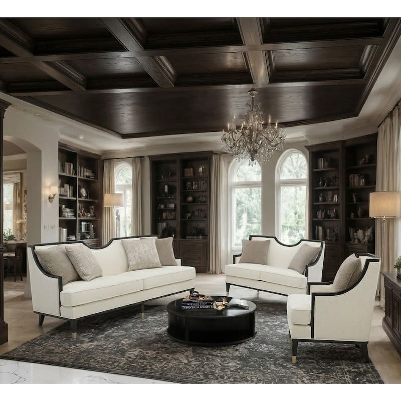 Royal White Finish Half Moon Cut Living Room Furniture Set