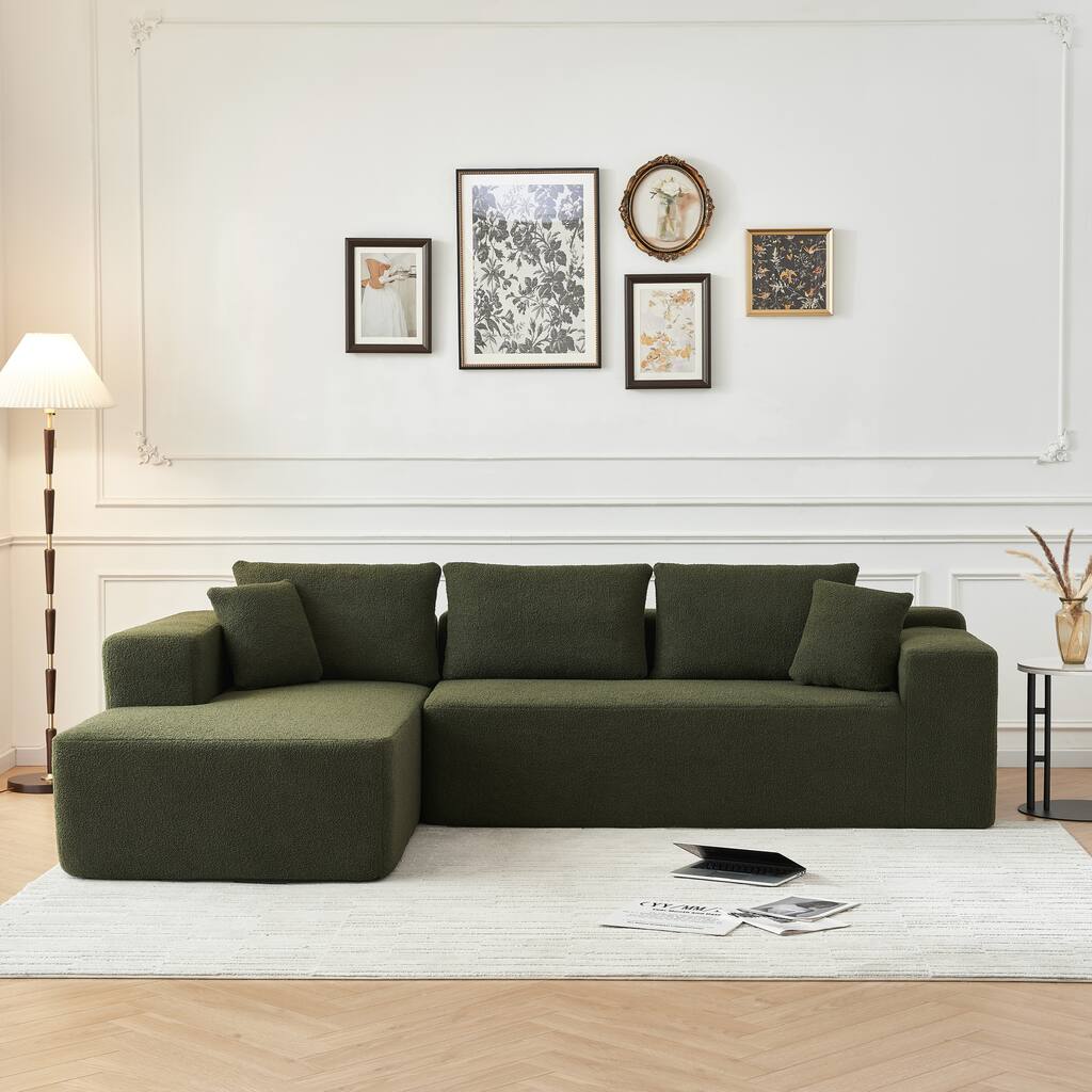 104.33" Sponge Sectional Sofa Couch, L Shaped Lamb Modular Sofa with Chaise Lounge