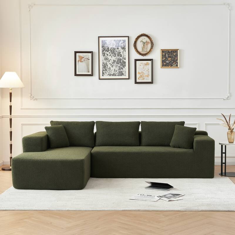 L-Shaped Modern Lambskin Fabric Upholstered Corner Cloud Sofa (Pure Sponge)