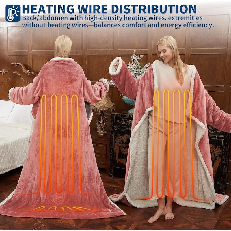 50"×70"+18" Wearable Electric Heated Blanket with Foot Pocket & Sleeves