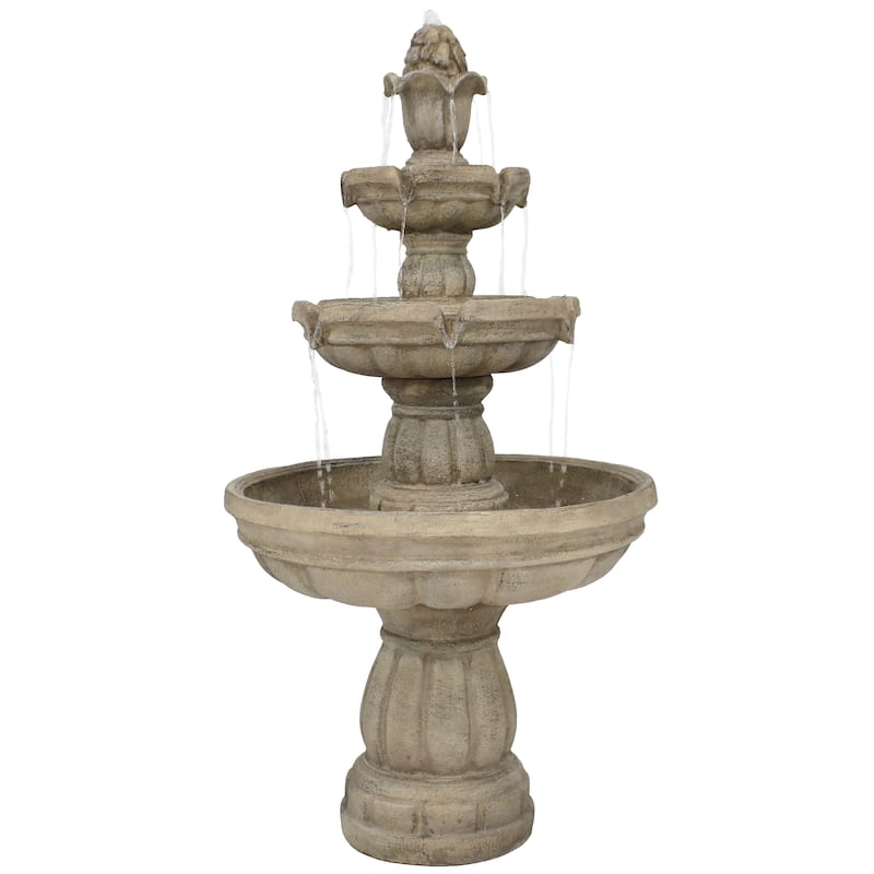 Sunnydaze 3-Tier Outdoor Water Fountain with Pump - 48" H - Tan