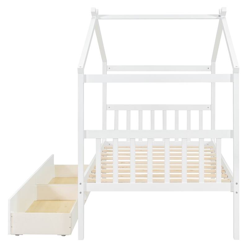 Platform Bed for Kids House Bed with Storage Drawers and Headboard