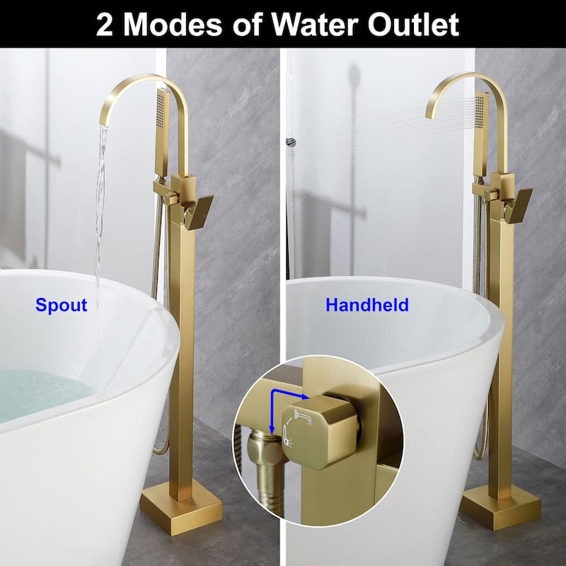 Freestanding Tub Faucet With Hand Sprayer Floor Mount Roman Bathtub Faucet Modern Waterfall Tub Filler Trim With Handheld Showe