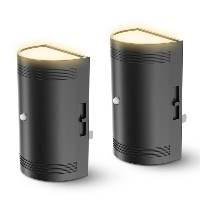 YANSUN Set of 2 Plug-in Motion Sensor Night Lights, Black Half-Moon Wall Lamps, 3000K Warm Light, Sliding Dimmer, ON-OFF-AUTO