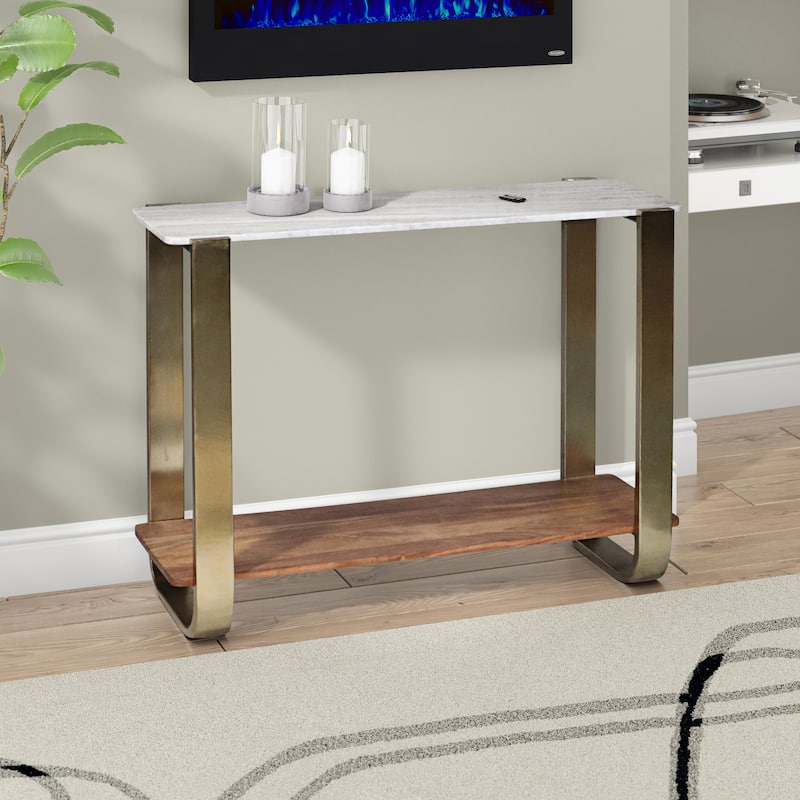 Sagebrook Home Modern Glam 31"H Gold Marble Top Console Table - 42"x15"x31" - 42"x15"x31" - Gold