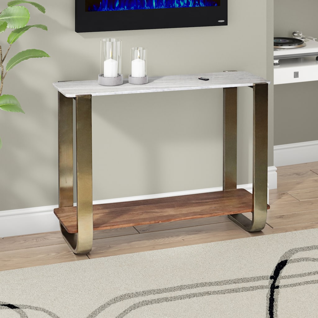 Sagebrook Home Modern Glam 31"H Gold Marble Top Console Table - 42"x15"x31"