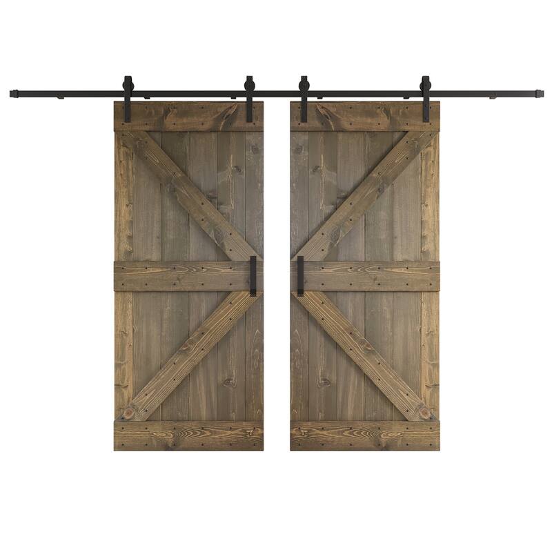 Coast Sequoia 48in/60in/72in/76in/84in x 84in K Series Pine Wood Double Sliding Barn Door With Hardware Kit - 72inx84in - Smoky Gray