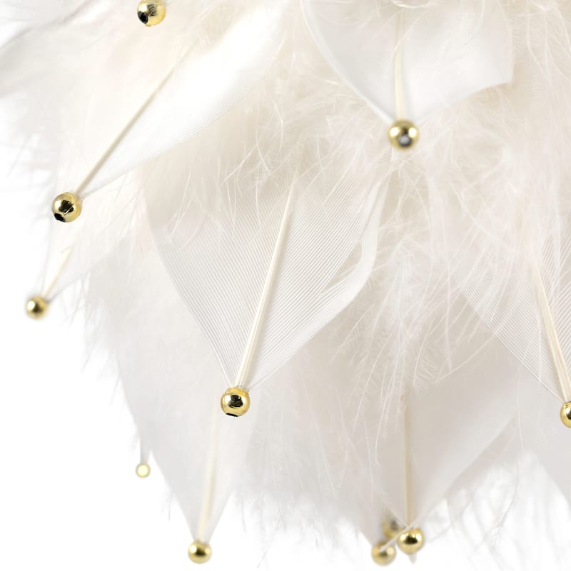 Beaded Feathers Christmas Ball Ornament - 5" - White