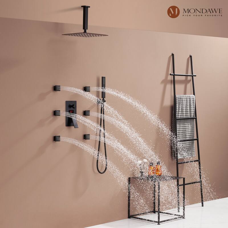 3 Functions Wall Mount Shower System Luxury Black Digital Display Shower Faucet