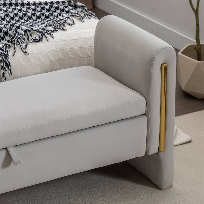 Storage Bench Bedroom Bench With Gold Metal Trim Strip For Living Room