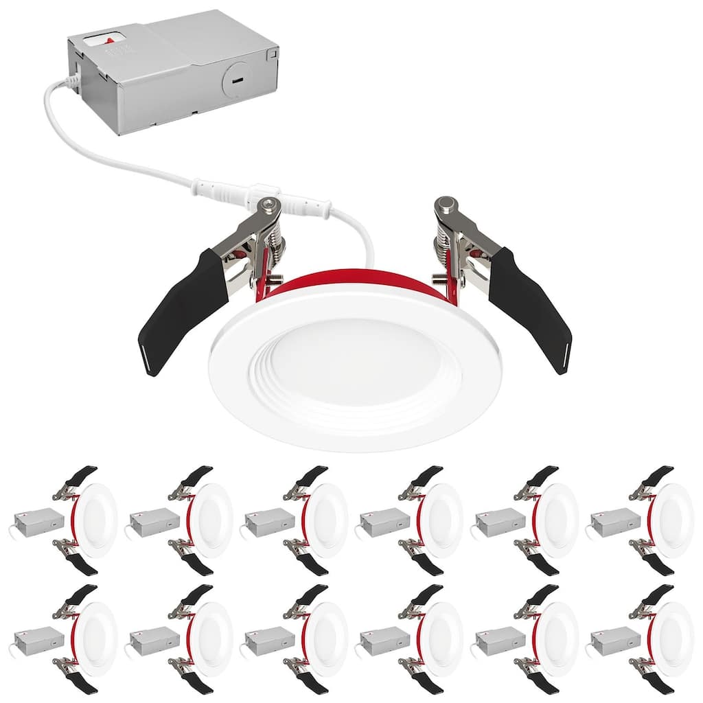Luxrite 3" Ultra Thin LED Fire Rated Recessed Light 5CCT 550 Lumens 6.5W Dimmable Baffle 12-Pack
