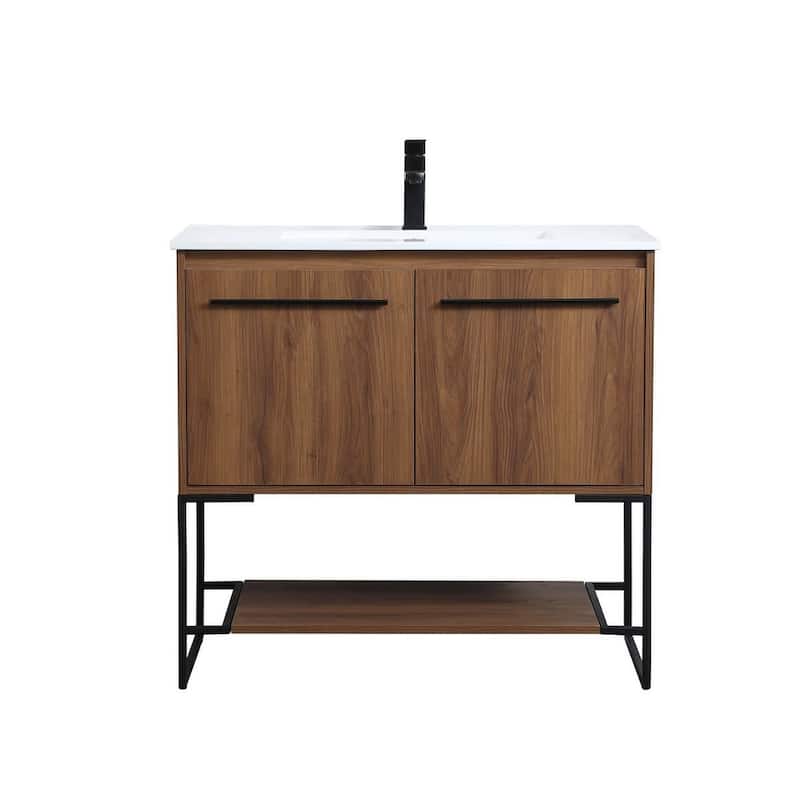 Elegant Lighting VF42036 Gerard 36" Free Standing Single Basin Vanity - Walnut Brown - Walnut Finish