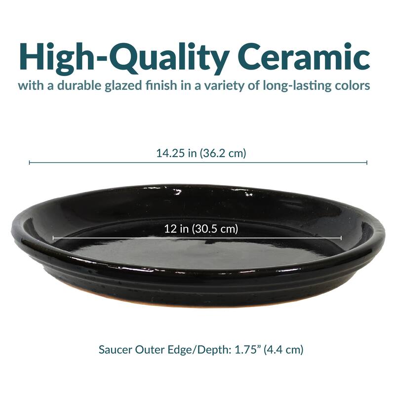 Sunnydaze Set of 2 Glazed Ceramic Planter Saucers - 12"