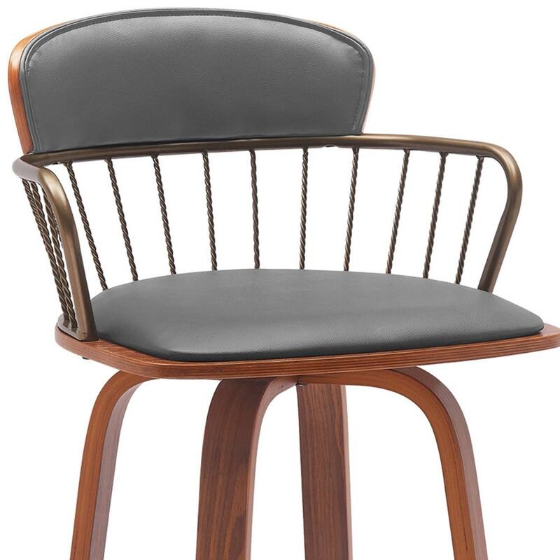 Faux Leather Counter Height Bar Chair with Arms, Swivel and Footrest