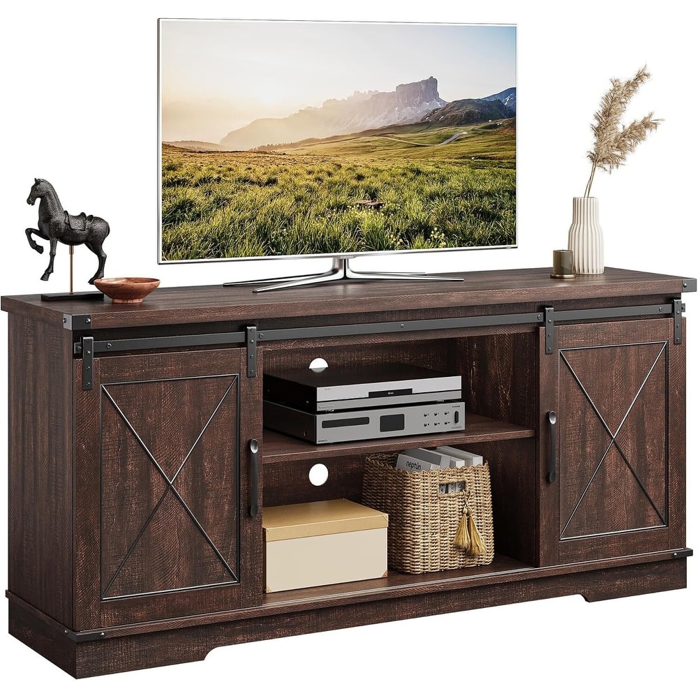 TV Stand for 65 Inch TV, Entertainment Center with Storage and Sliding Barn Doors