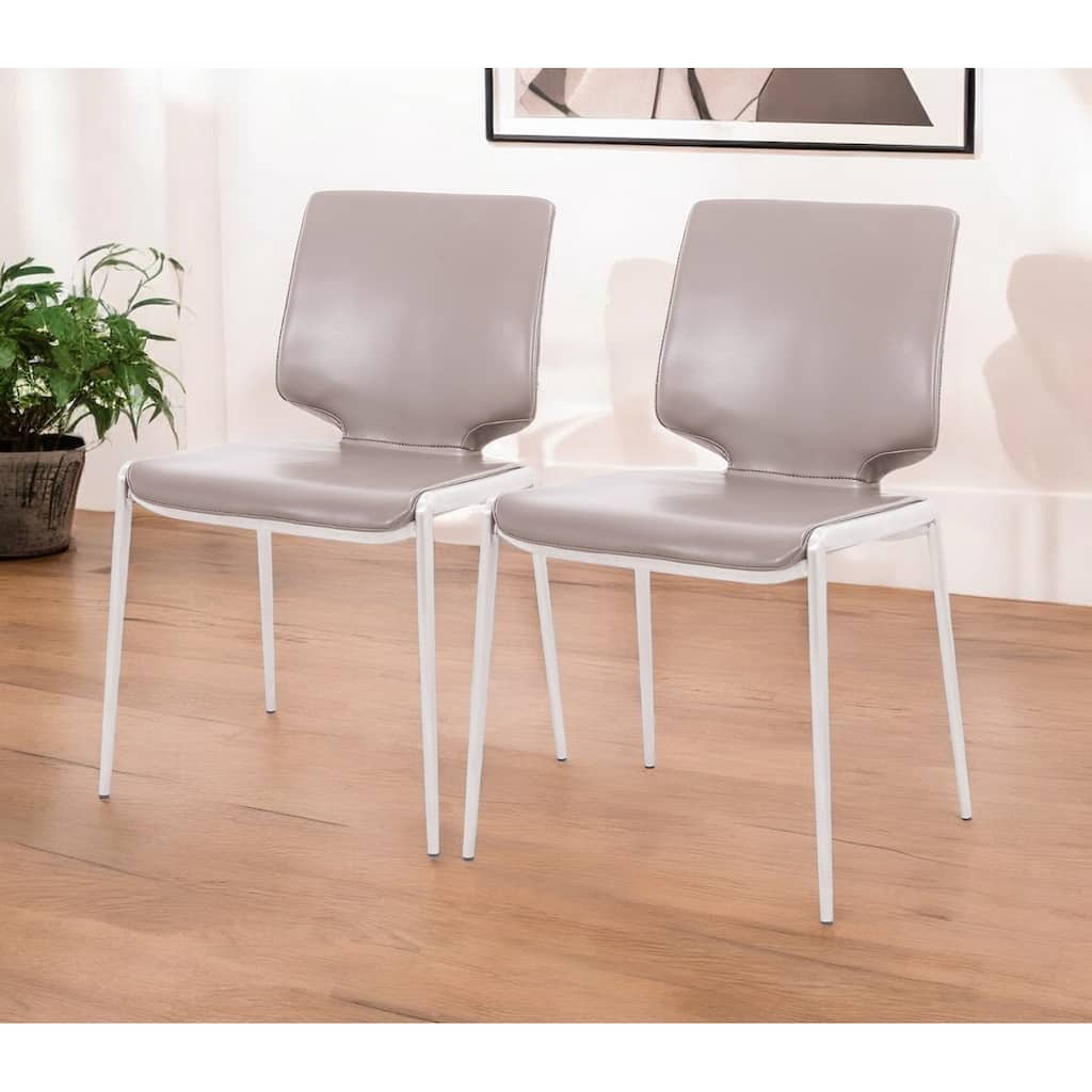 Set of Two Dark Gray And Silver Upholstered Faux Leather Dining Side Chairs