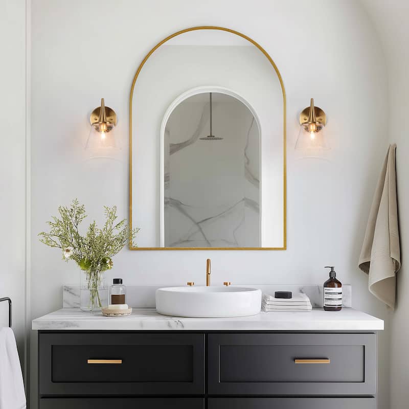 Mola Modern Gold 1-Light Bathroom Vanity Light Seeded Glass Wall Sconces - D 6" x H 9"