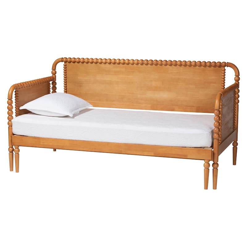Lucera Bobbin Twin-To-King Expandable Daybed - Wood Bed Frame with Turned Spindle Detailing, Classic Style Sofa Bed - Oak Brown - Twin