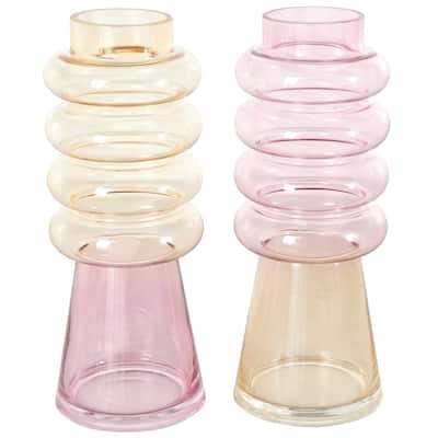 Glass Tinted Decorative Vase with Color Blocks - Set of 2 Multi Colored - Roche River Decor