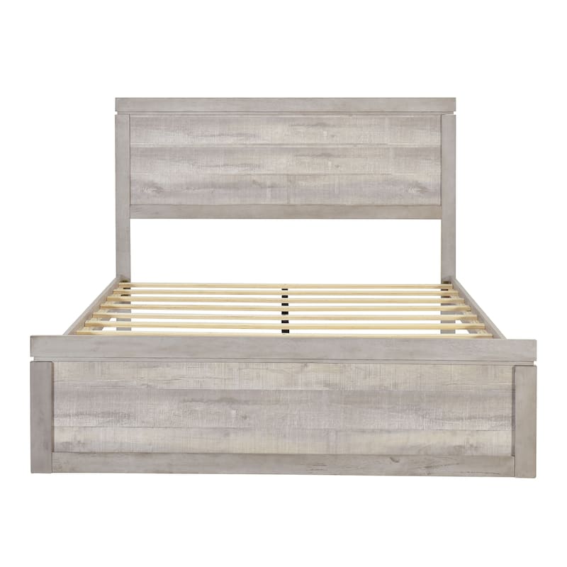 Vintage Farmhouse Style Platform Bed with 10 Wooden Slats Support for Bedroom