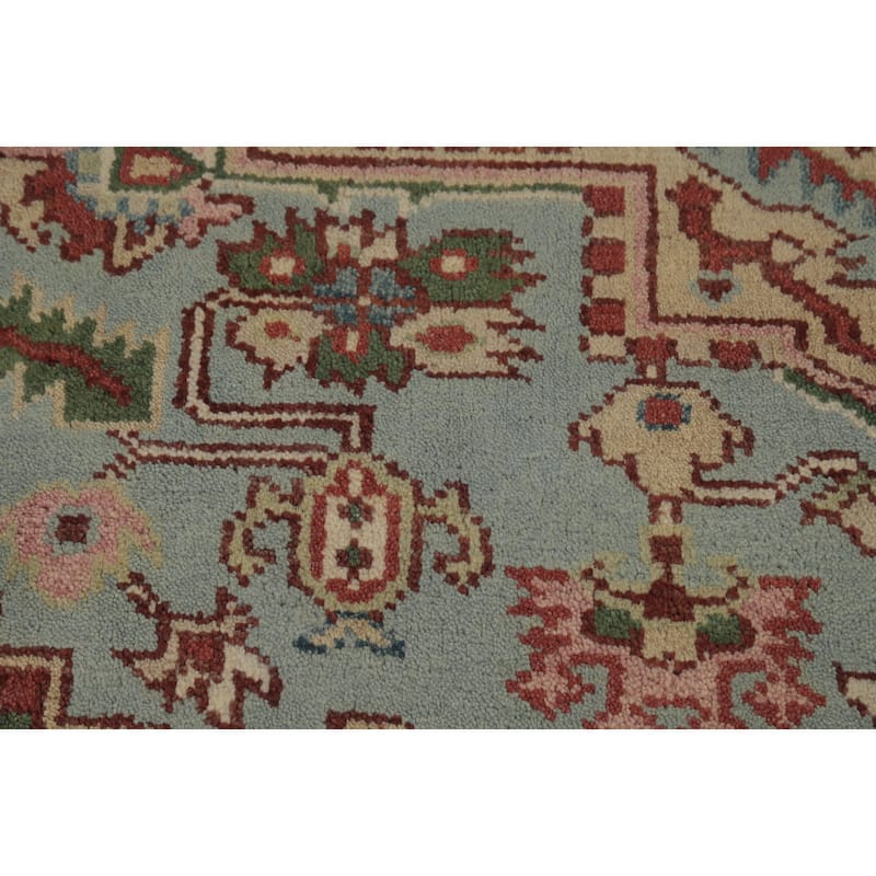 Light Blue Geometric Heriz Serapi Indian Area Rug Handmade Wool Carpet - 7'9" x 9'10"