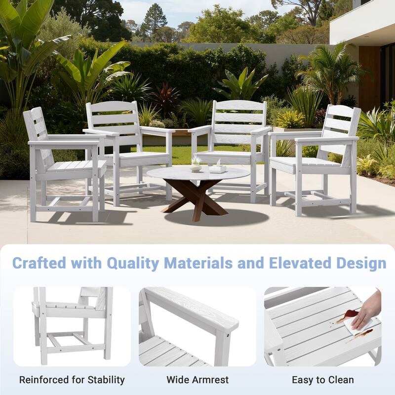 5-Piece HDPE Outdoor Dining Table Sets with Umbrella Hole - 1-Table 4-Chairs