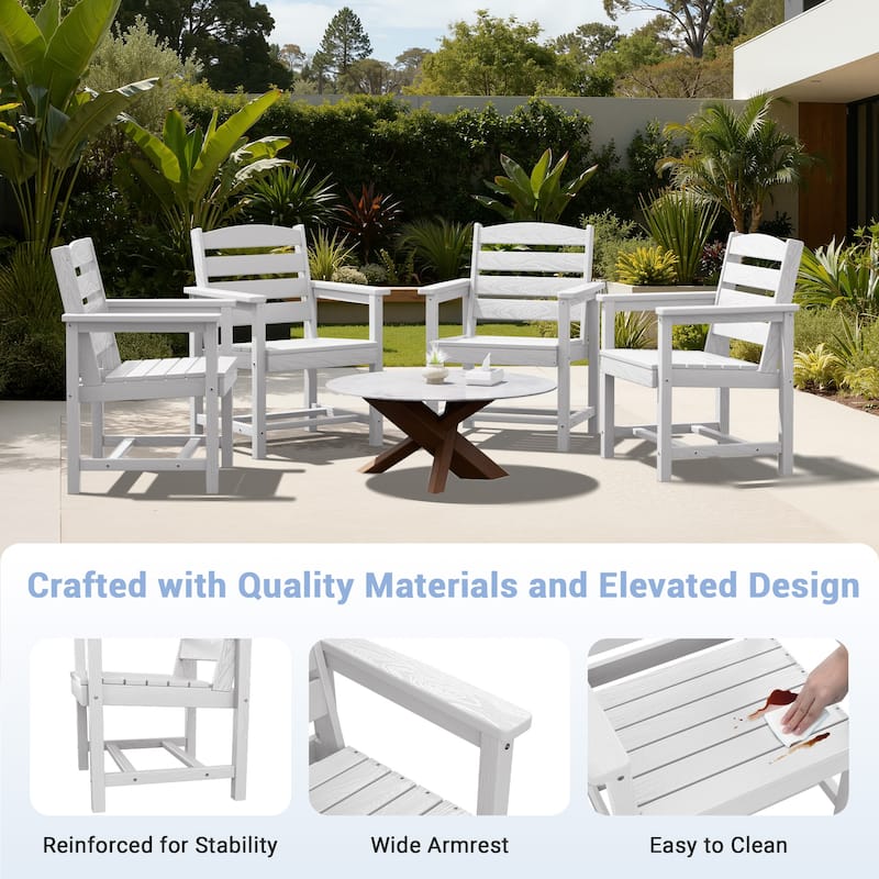 7-Piece HDPE Outdoor Dining Table Sets with Umbrella Hole - 1-Table 6-Chairs